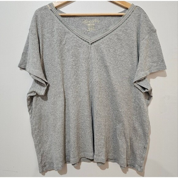 Faded Glory - T-Shirt Lace Trim Basics - Plus Size 26/28 W - Gray - 100% Cotton - Picture 2 of 8